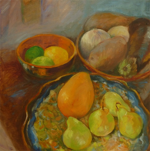 Mango and eggplant  - Oils on canvas board