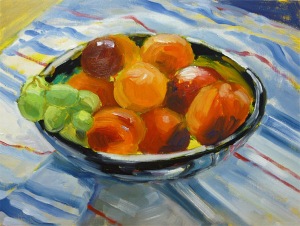 Tanny's fruit bowl  Oil on canvas board