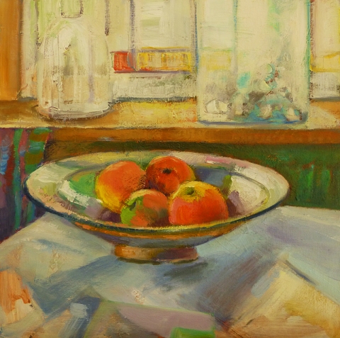 Els's apples 2    Oil on canvas board