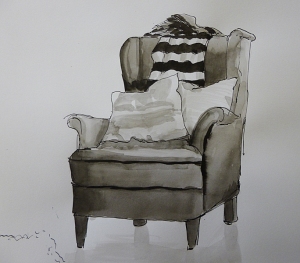 Cozy chair    pen, brush and ink