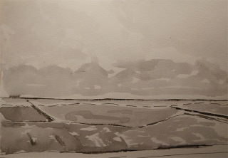 Dutch coast landscape, pen & ink, Ingrid