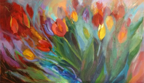Tulips next stage acrylic on canvas board